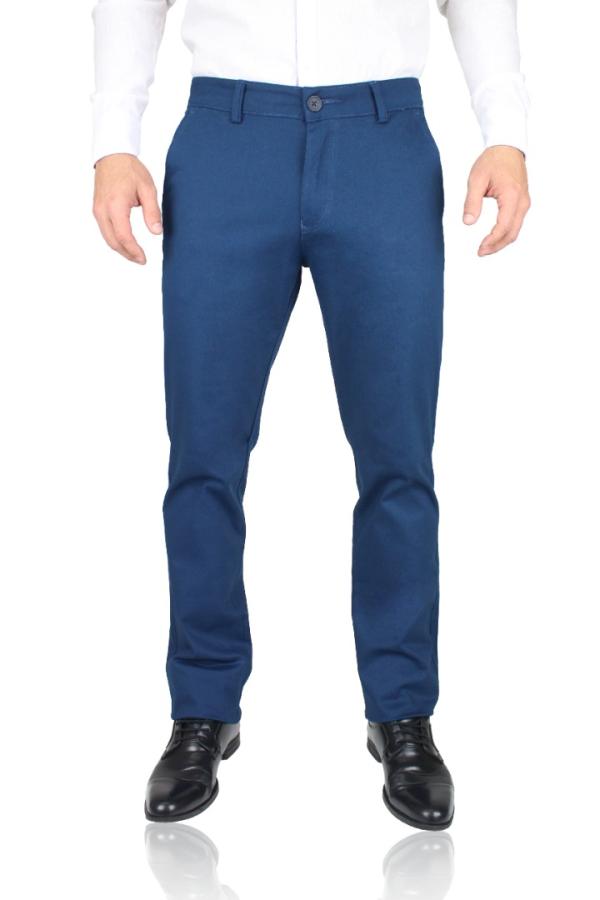 Pantalón De Vestir Stretch Color Azul Plúmbago Slim Fit Para Hombre